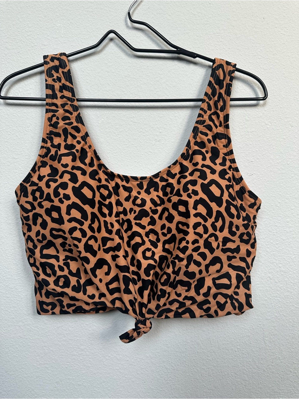 Coral Reef Swim Leopard Print Tie-Front Crop Tank Top - Brown/Black